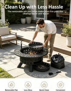 39" outdoor fire pit with removable ash pan: warmth, grilling, and easy cleanup