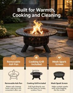 39" outdoor fire pit with removable ash pan: warmth, grilling, and easy cleanup