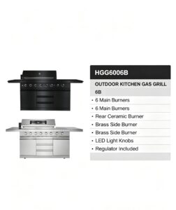 outdoor kitchen gas grill 6b black powder coated (hgg6006b)