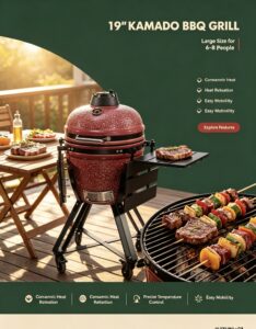 19" kamado bbq grill: large size ceramic grilling for 6–8 people
