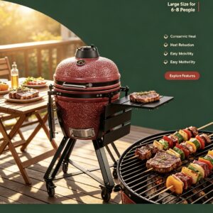 19" kamado bbq grill: large size ceramic grilling for 6–8 people