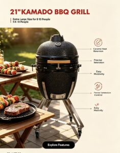 21" kamado bbq grill: extra large ceramic grilling for 8–10 people