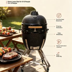 21" kamado bbq grill: extra large ceramic grilling for 8–10 people