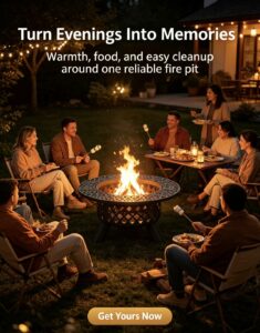 39" outdoor fire pit with removable ash pan: warmth, grilling, and easy cleanup