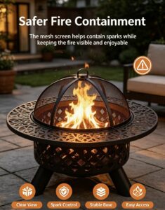 39" outdoor fire pit with removable ash pan: warmth, grilling, and easy cleanup