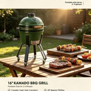 16" kamado bbq grill: compact ceramic grilling for small patios, balconies, and weekend gatherings