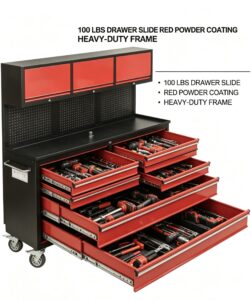 72 inch 15 drawers tool chest with up cabinet & pegboard (htc7218rc)