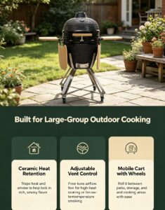 21" kamado bbq grill: extra large ceramic grilling for 8–10 people