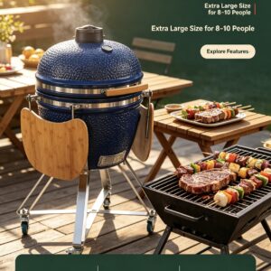 24" kamado bbq grill: extra large ceramic grilling for 8–10 people