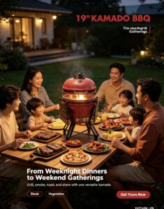 19" kamado bbq grill: large size ceramic grilling for 6–8 people