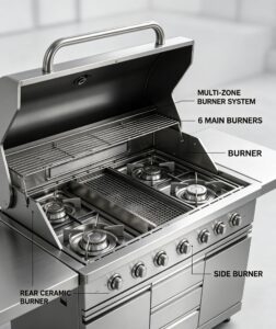 outdoor kitchen gas grill 6b black powder coated (hgg6006b)