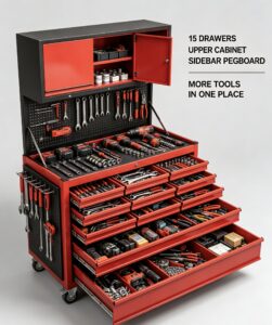 72 inch 15 drawers tool chest with up cabinet & pegboard (htc7218rc)