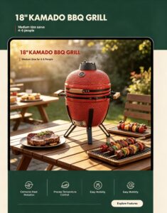18" kamado bbq grill: medium size ceramic grilling for 4–6 people