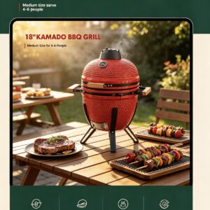 18" kamado bbq grill: medium size ceramic grilling for 4–6 people