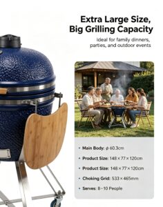 24" kamado bbq grill: extra large ceramic grilling for 8–10 people