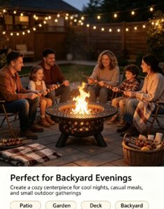39" outdoor fire pit with removable ash pan: warmth, grilling, and easy cleanup